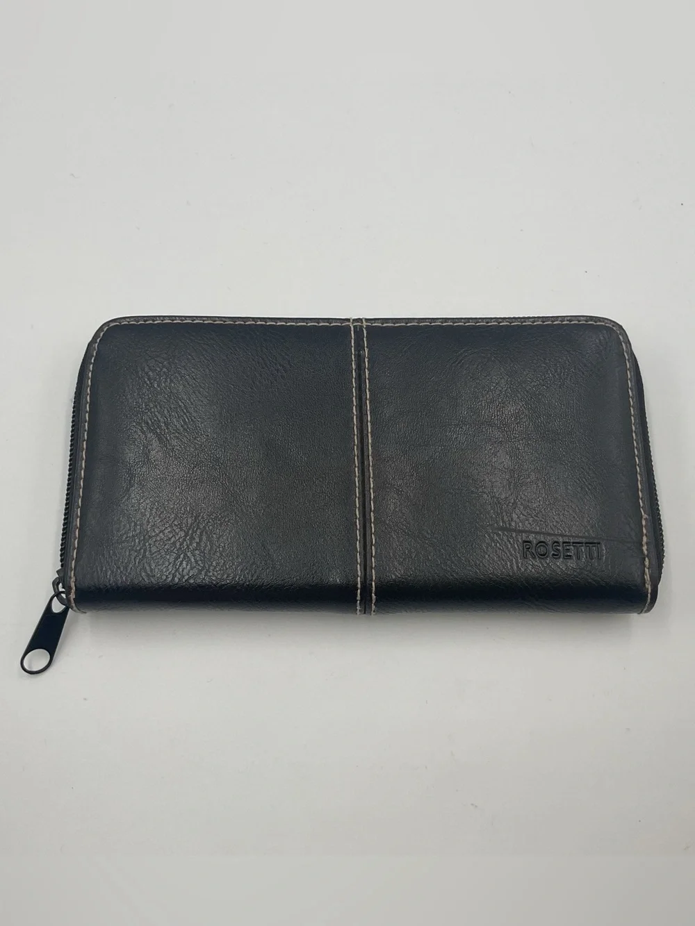 Vintage Rosetti Black Faux Leather Zip Around Clutch Wallet Organizer Pockets